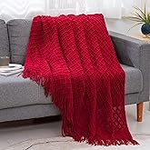 Throw Blanket for Couch,Soft Cozy Knit Blanket,Lightweight Decorative Throw for Sofa Chair Bed Travel and Living Room-All Seasons Suitable for Women,Men and Kids (Red, 50"x60")