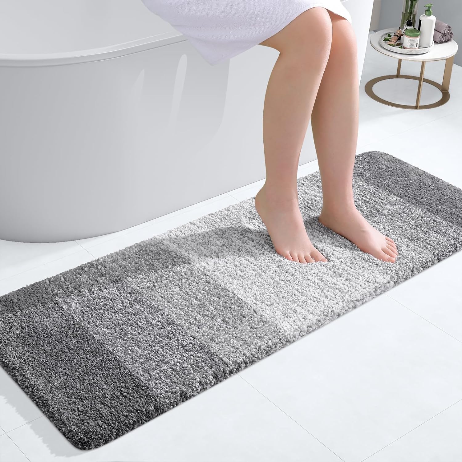smiry Microfiber Bath Mat, 40 x 120 cm, Non-Slip Super Absorbent Bathroom Mat, Extra Soft Thick Floor Foot Mat, Fluffy Shaggy Bath Mats Rugs for Bathroom, Grey — image 1