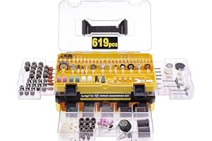 Rotary Tool Accessories Kit, Longmate 619 Piece 1/8 Inch Shanks Electric Tool Accessories for Easy Drilling, Cutting, Grinding, Sanding, Sharpening, Carving and Polishing