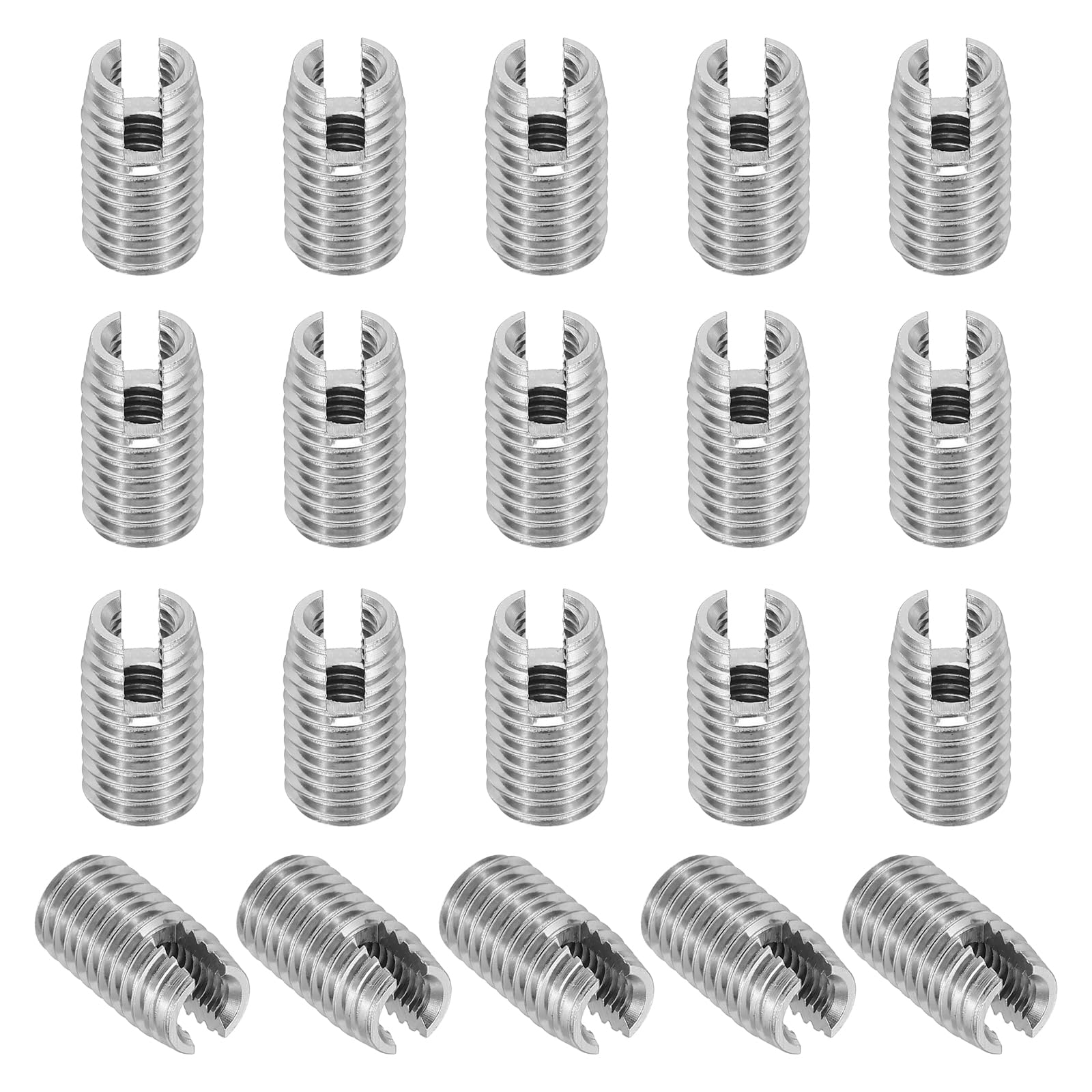 PATIKIL Self-Tapping Threaded Inserts, 20 Pcs M6 x M10 x 18mm 303 Stainless Steel Thread Adapter Reducer Slotted Screw Repair Inserts Nuts Sleeve