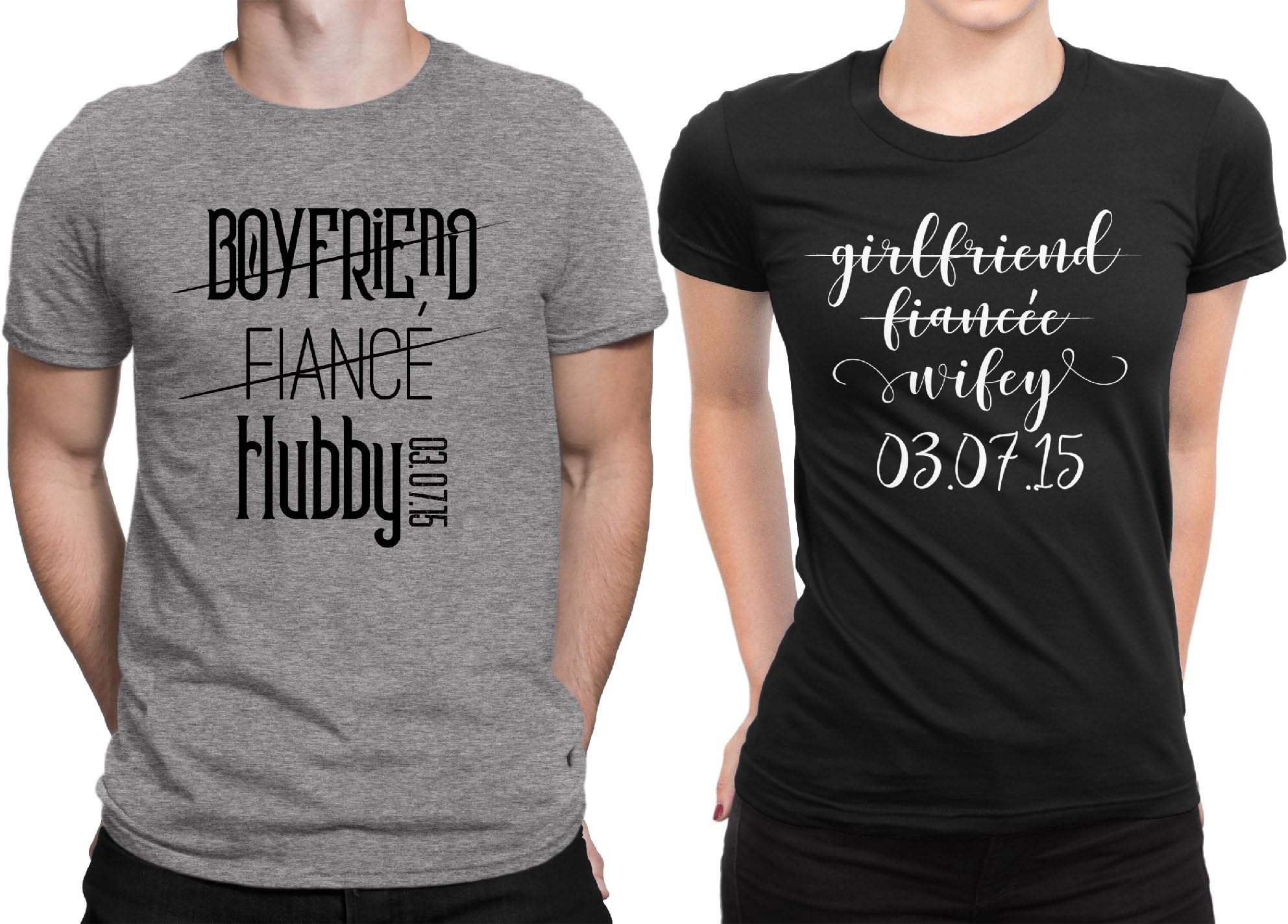 Hubby Wifey Couple Newly Married Couple Matching T-Shirt Honeymoon Valentines Men Medium/Women Medium | Deep Heather - Black