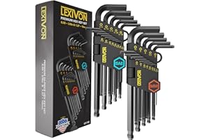 LEXIVON Allen Wrenches Sets, 26-Piece Premium Metric & SAE Hex Keys, L-Shaped Long Arm Ball End Design, Industrial-Grade S2 A