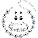 Miraculous Garden 2/4pcs Silver/Gold Plating Wedding Bridal Crystal Teardrop Statement Necklace Tiara Crown Link Bracelet Dangle EarringsJewelry Set for Women