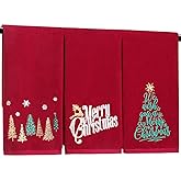 Quera 3 Pack Christmas Hand Towels 100% Cotton Embroidered Red Bathroom Decor Decorative Kitchen Towels Set for Drying, Cleaning, Cooking, Holiday Towels Gift Set,13.7 x 29.5 inches