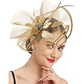 Hrxcrzco Tea Party Fascinator Hats for Womens 50s Floral Feather Headwear Derby Hats for Wedding Cocktail Party Hat