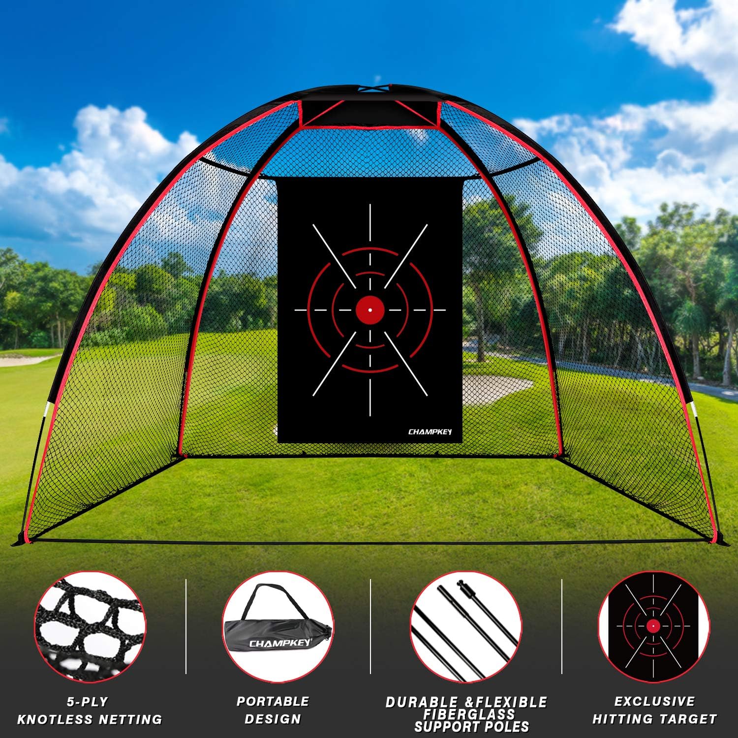Champkey TEPRO 10′ x 7′ Golf Hitting Net 5 PlyKnotless Netting with