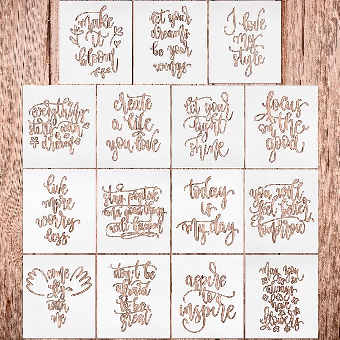15 Pieces Inspirational Quote Stencils Kit Quote Stencils Word Phrase Stencils