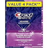 Crest 3D White Advanced Teeth Whitening Toothpaste, Radiant Mint, 4 Count (Pack of 1), 280 mL Total (70 mL each)