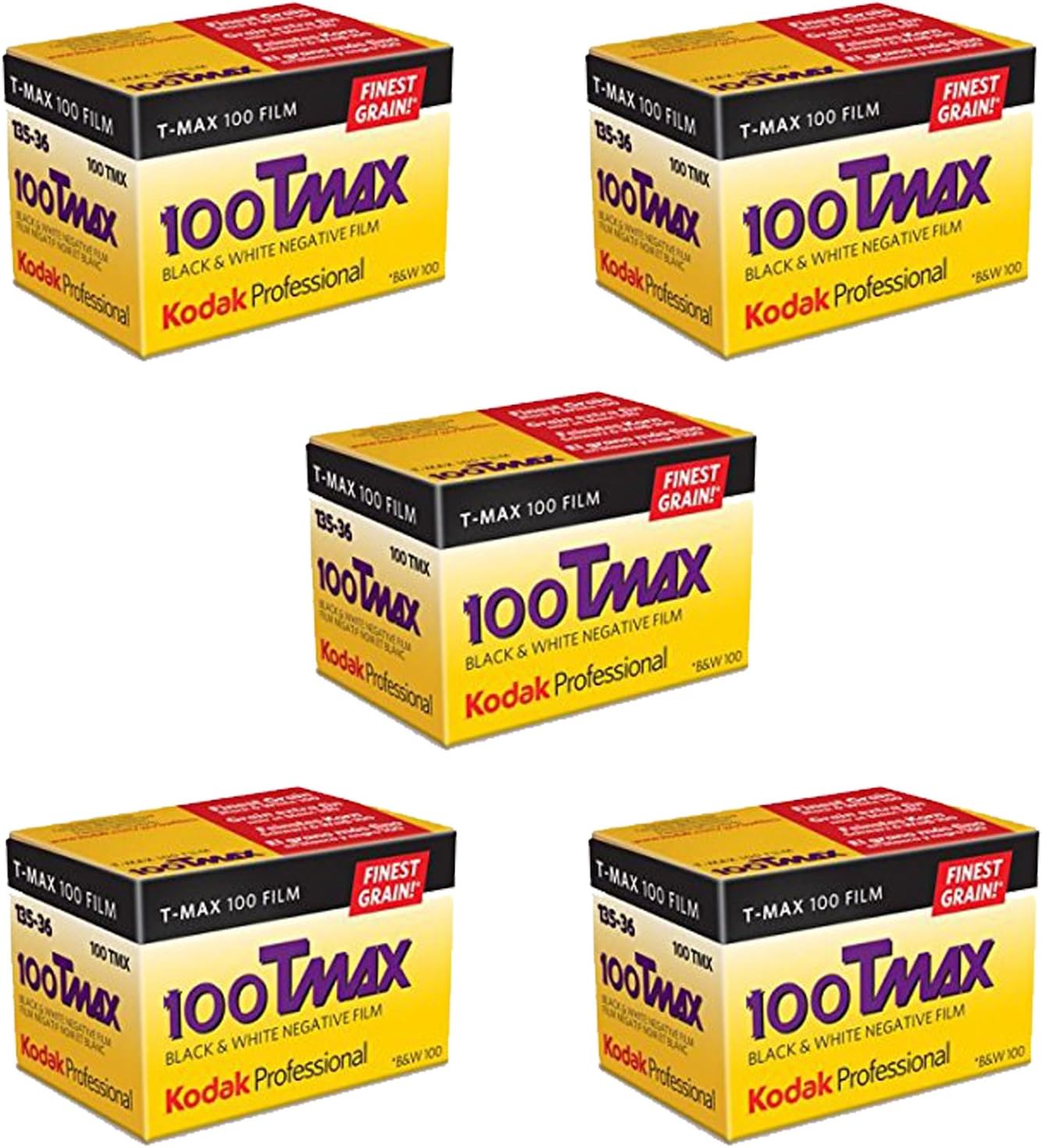 Kodak 100 TMAX Professional ISO 100, 35mm, 24 Exposures, Black and White Film Pack of 5