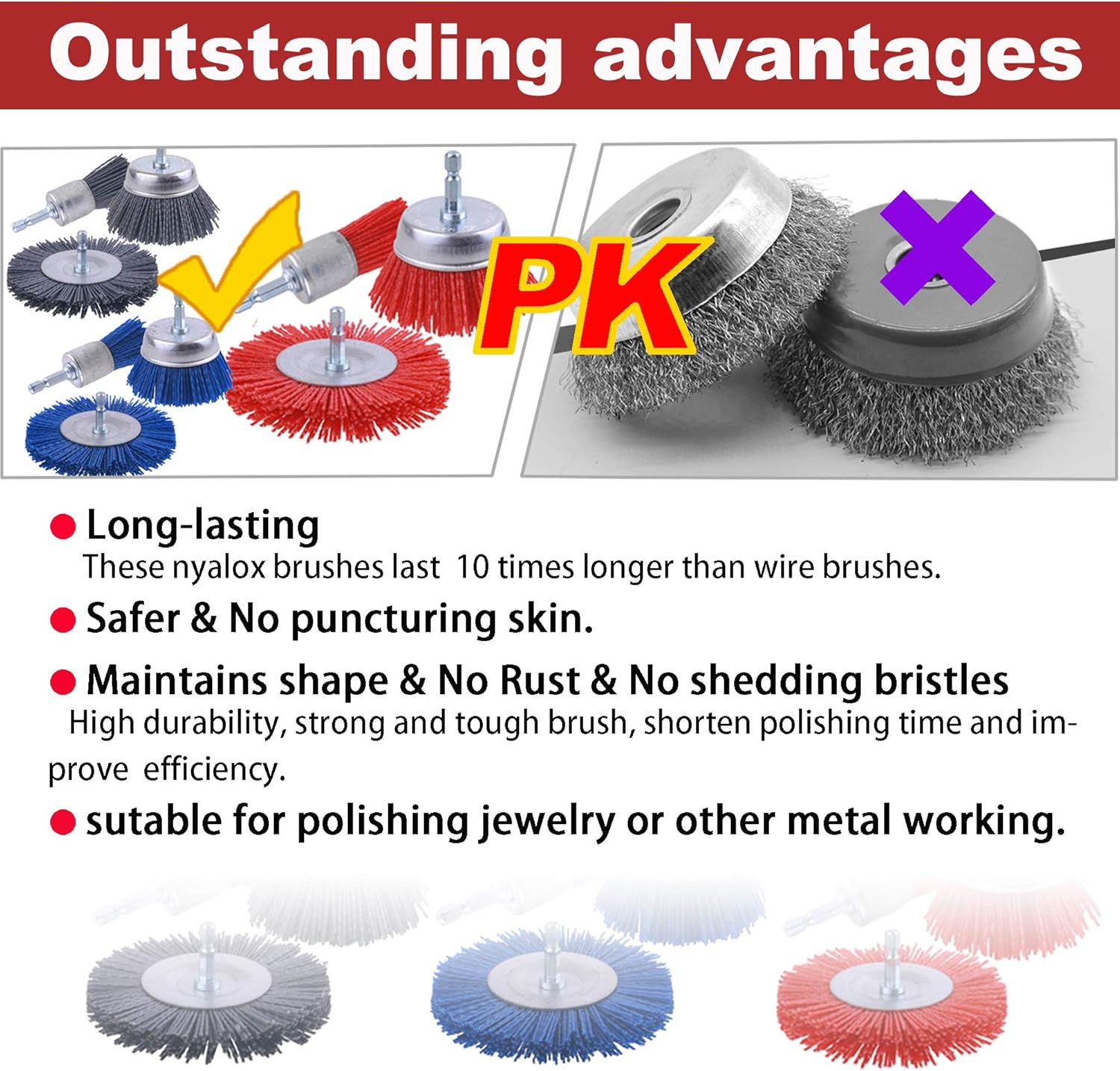 Rocaris 10 Pack Nylon Filament Abrasive Wire Brush Wheel & Cup Brush Set with 1/4 Inch Hex Shank, for Removal of Rust/Corrosion/Paint - Reduced Wire Breakage: Home Improvement