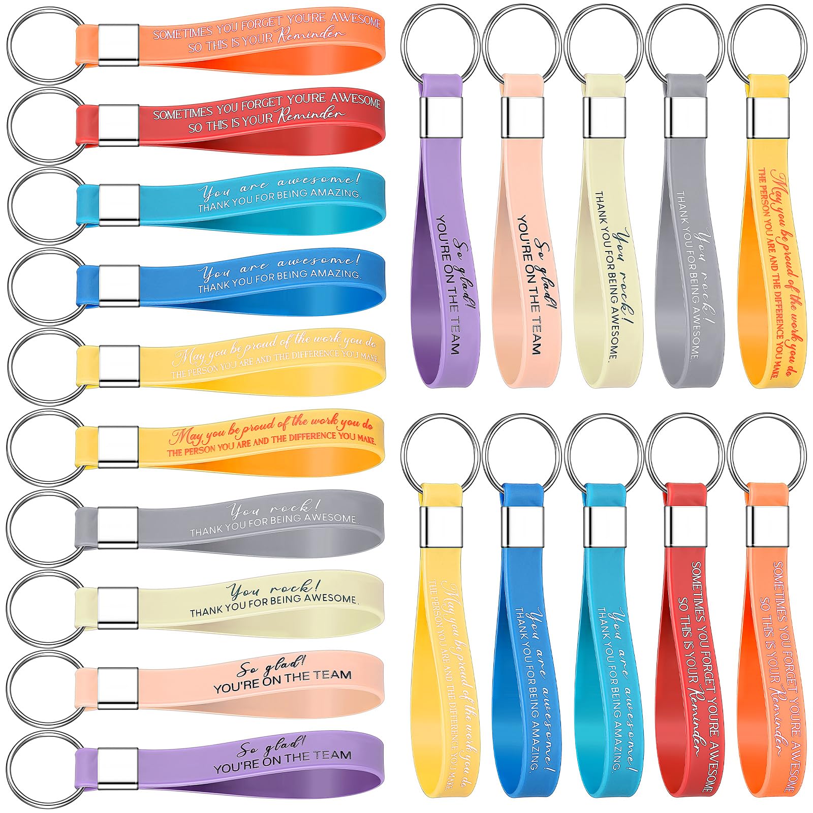 Tenare 20 Pcs Employee Appreciation Gifts Bulk Keychain Rubber Silicone Bulk Keychain with Inspirational Quote Thank You Gift Bulk Staff Appreciation Gift for Teacher Nurse (Bright Color,Stylish)