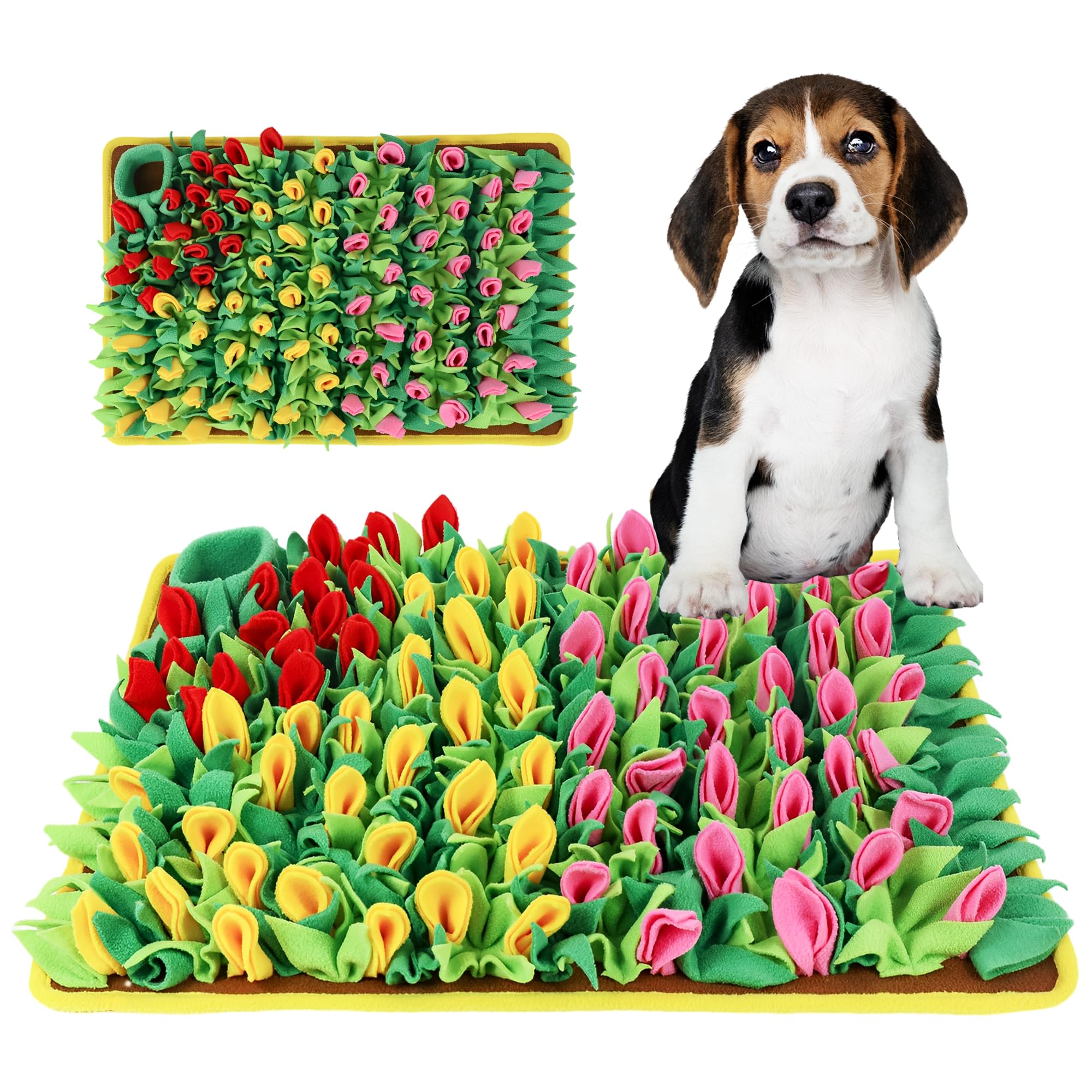 MHTTEC Snuffle Mat 60cm x 40cm Tulip Snuffle Mat for Dogs Washable Sniff Mat for Training Natural Foraging Skills Enrichment Toys for Dogs Flower Pet Slow Feeder 1PC