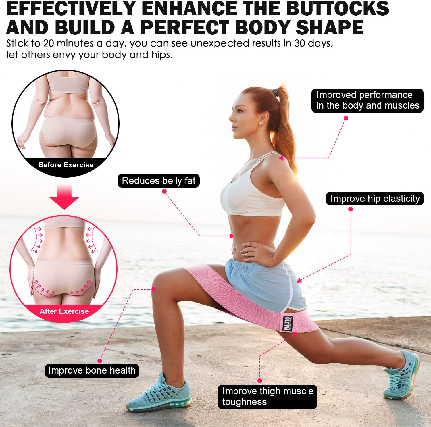 Walito Resistance Bands for Legs and Butt, Exercise Bands Set Booty Bands Hip Bands Wide Workout Bands Sports Fitness Bands Resistance Loops Band Anti Slip Elastic (Set 3) : Sports & Outdoors