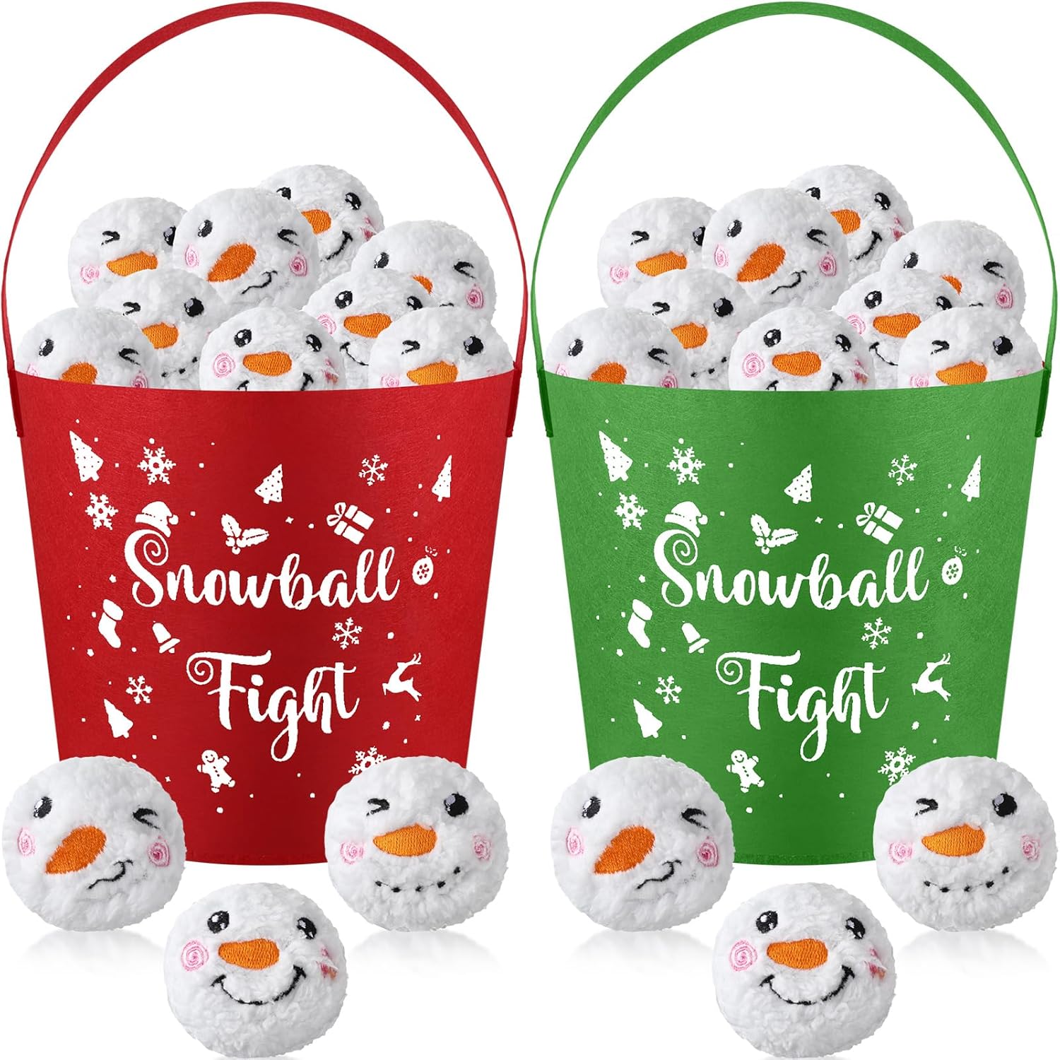 Artificial Snow - Sadnyy 48 Pcs Christmas Snowball Fun Set 2.8 Inch Realistic Smile Plush Fake Snowball with 2 Bucket Cute Snowball Fight Game Toy for Kids Adults Indoor Outdoor Winter Party Game (Snowflake)