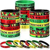 JUNEBRUSHS 42pcs Happy Black History Month Party Favors Silicone Bracelets Rubber Wristbands Accessories for Kids Adults African American Freedom Day Patriotic Party Decorations Gift Bag Fillers