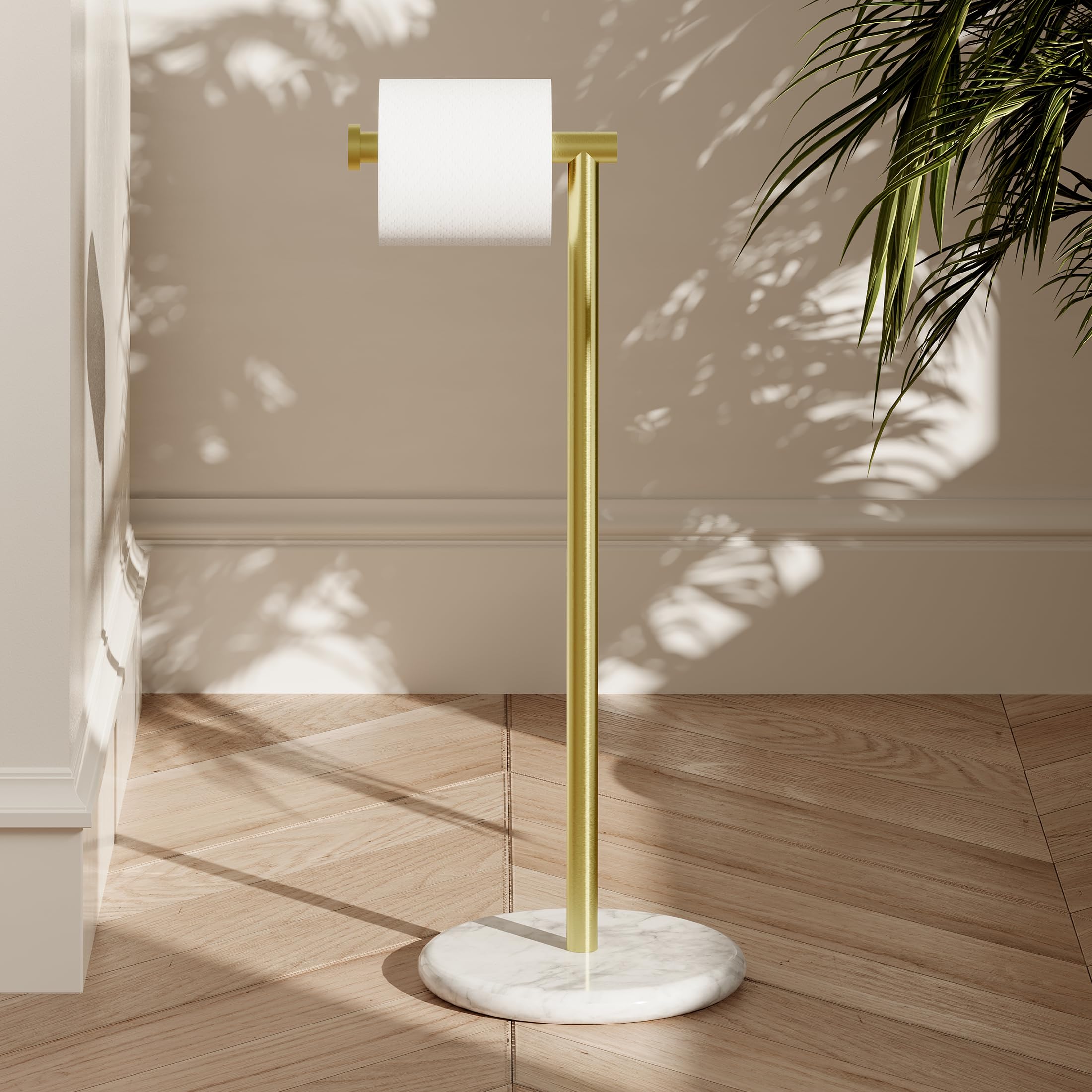 KES Gold Toilet Roll Holder Free Standing Toilet Paper Holder Marble Bathroom Tissue Dispenser Stand SUS304 Stainless Steel Brushed Gold, BPH284S1-BZ