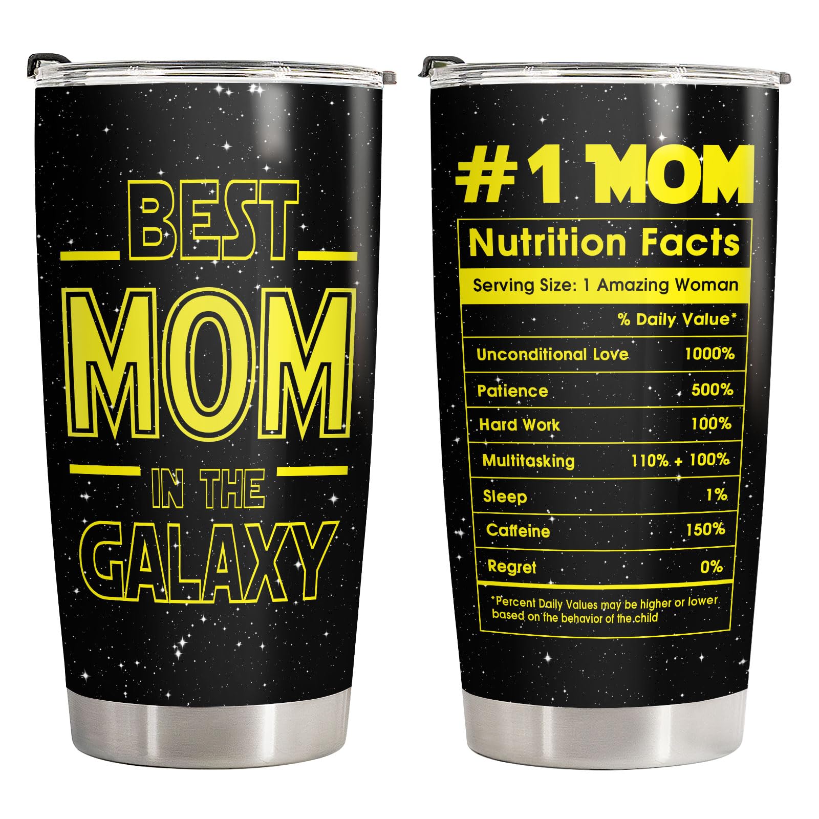 Photo 1 of 34HD Best Mom In The Galaxy Tumbler with Lid, 20oz Stainless Steel Mama Coffee Mug with Nutrition Facts, Star Inspirational Gifts from Son Daughter, Mom Gifts for Birthday, Mothers Day, Christmas
