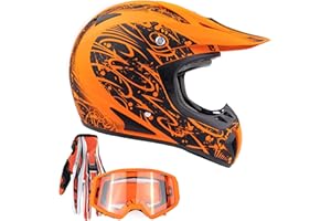 TYPHOON HELMETS Typhoon Adult ATV MX Helmet Goggles Gloves Gear Combo Matte Orange w/Orange (Large)