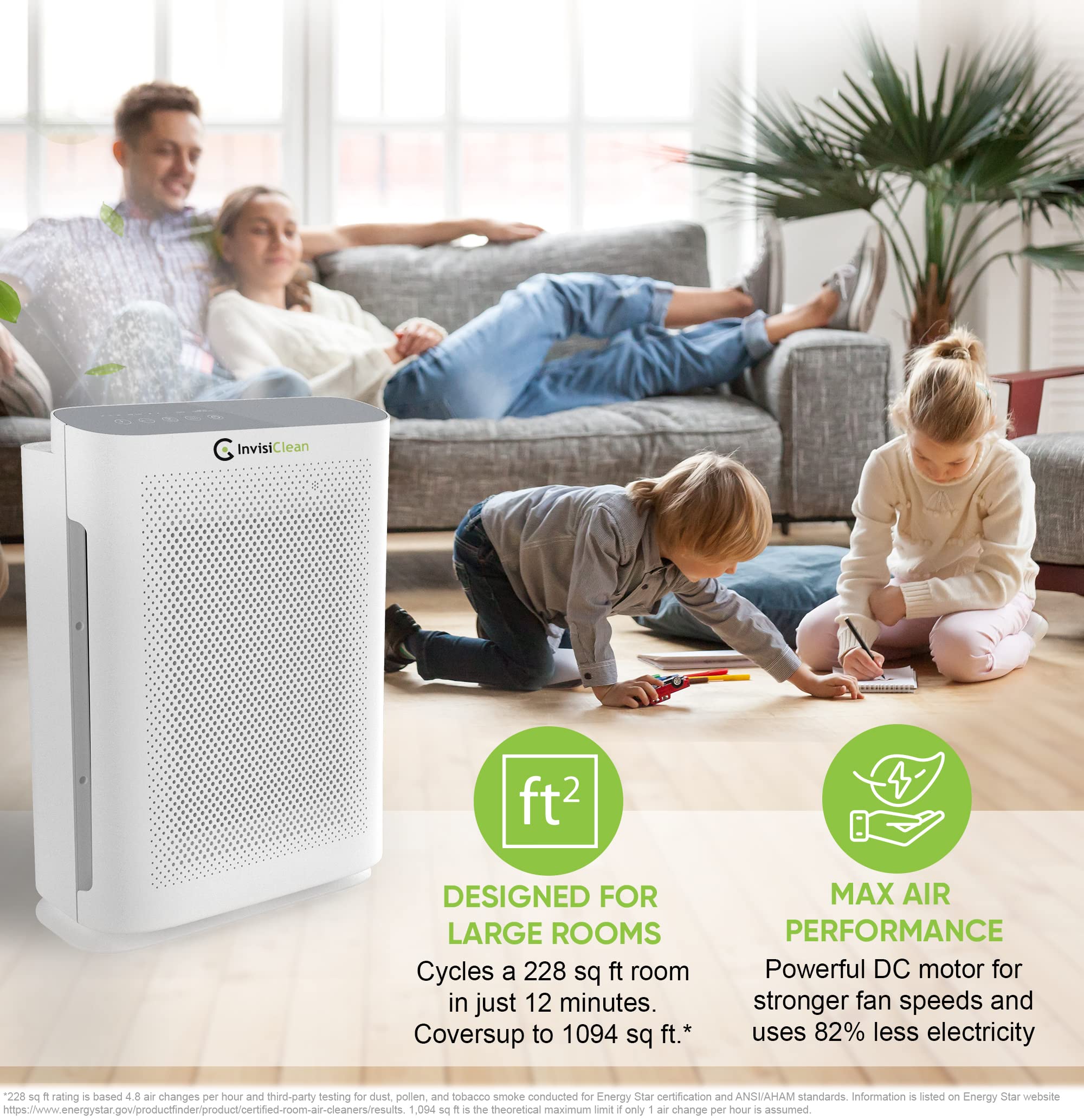 Air Purifier for Home Allergies & Pets | 4-in-1 H13 True HEPA Filter/Ionizer/Carbon + UV Light | Portable Air Purifiers for Large Room & Bedroom Odor Elimination - InvisiClean Aura II