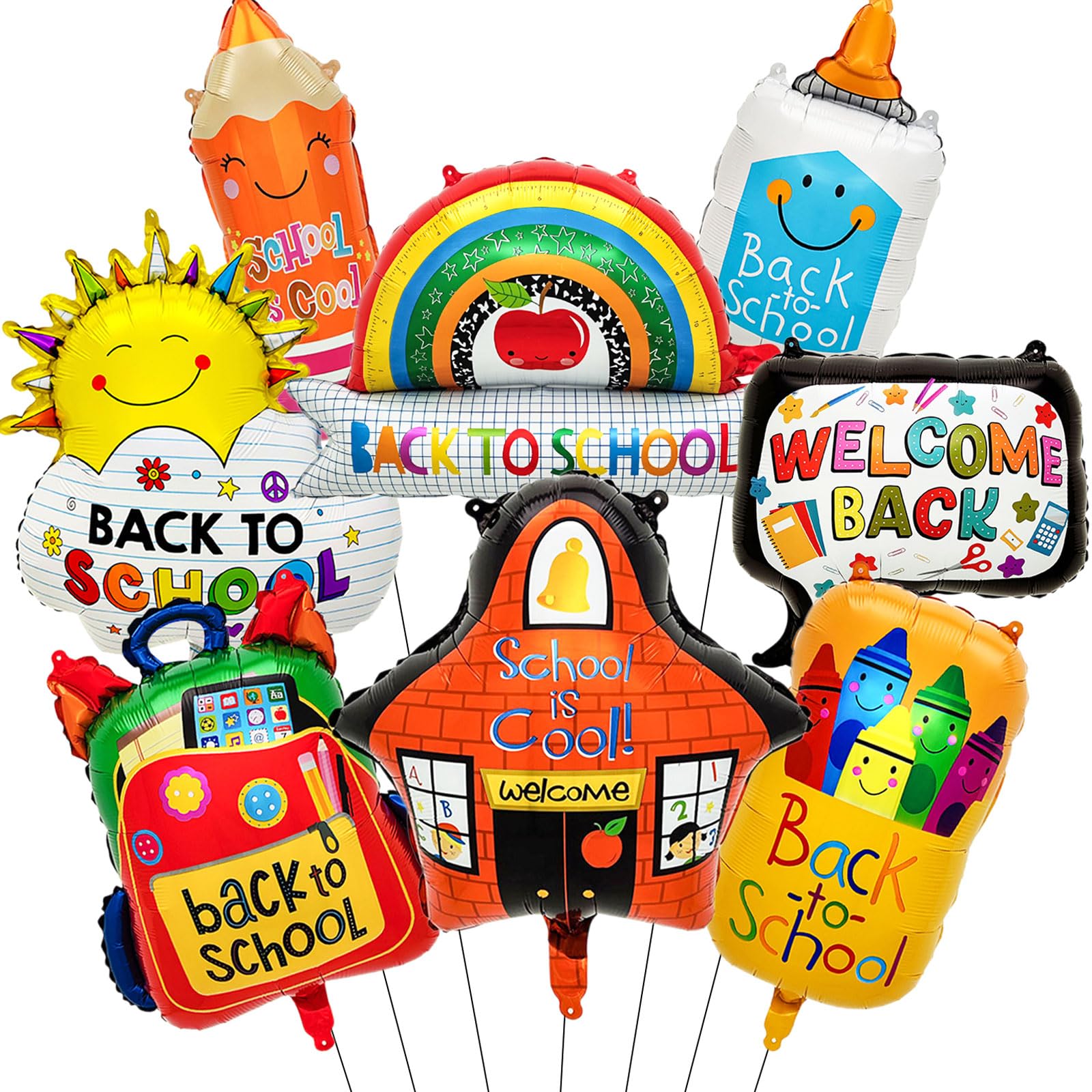 Photo 1 of 8PCS Back To School Balloons, Pencil Crayon School Bag Foil Balloons Welcome Back Balloons for Back To School Party Decor First Day of School Decorations
