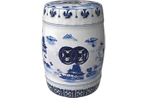 Oriental Furniture Authentic Oriental Decor Accent, 18-Inch Blue and White Chinese Porcelain Garden Stool, Round with Landsca