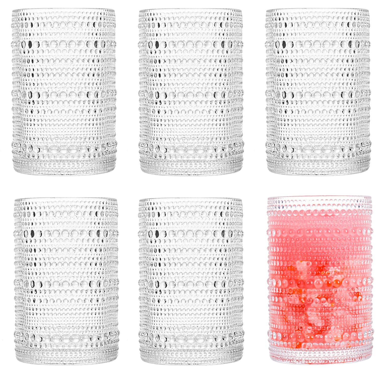 Photo 1 of Consou Large Glasses Set of 6, 15 oz Hobnail Glassware Thick Glass Heavy Base