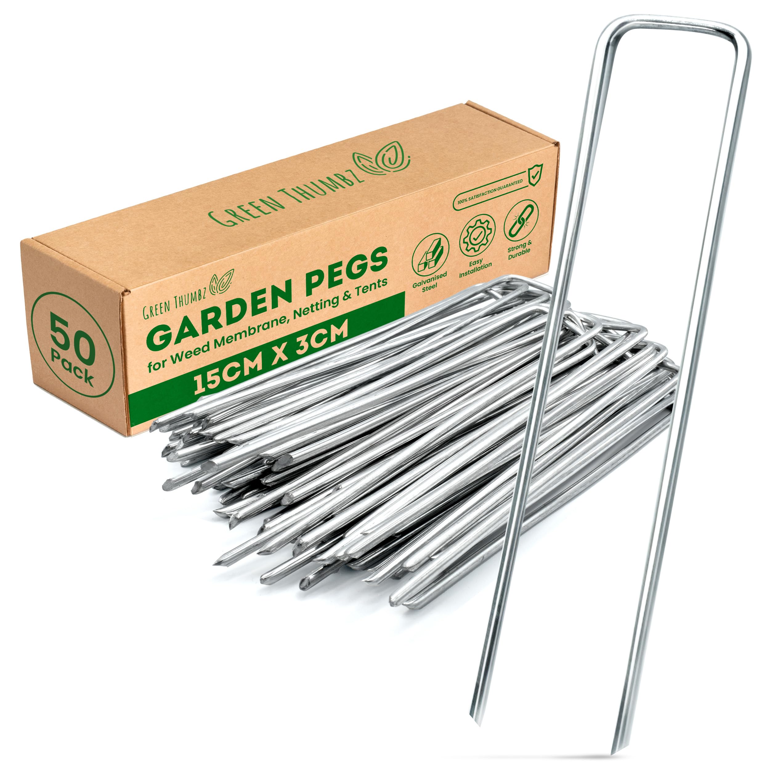 Metal U-shaped Garden Pegs for Fixing Artificial Grass, Garden Cloth, Peat Mats and Nets (150mm) 50 Pieces