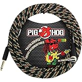 Pig Hog PCH20RAR Right-Angle" to 1/4" Rasta Stripes Guitar Instrument Cable, 20 Feet