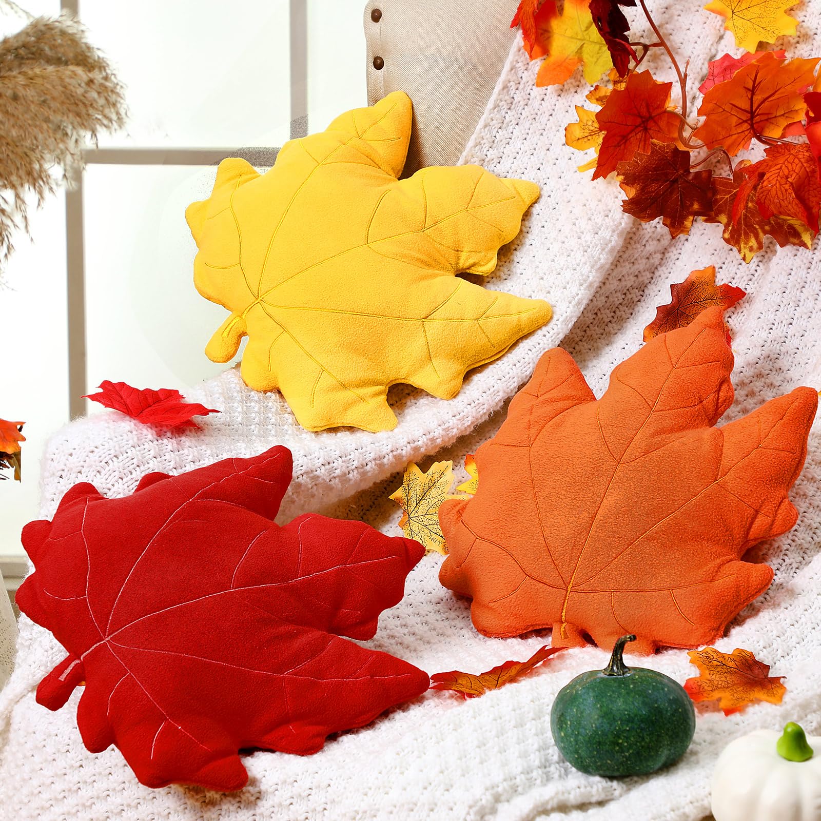 Photo 1 of FairySandy 3 Pcs Fall Throw Pillows Maple Leaf Pillow Fall Autumn Maple Shaped Pillows 3D Leaves Decorative Soft Plush Pillow Cushion for Home Bedroom Thanksgiving Party Living Room Couch Sofa Car