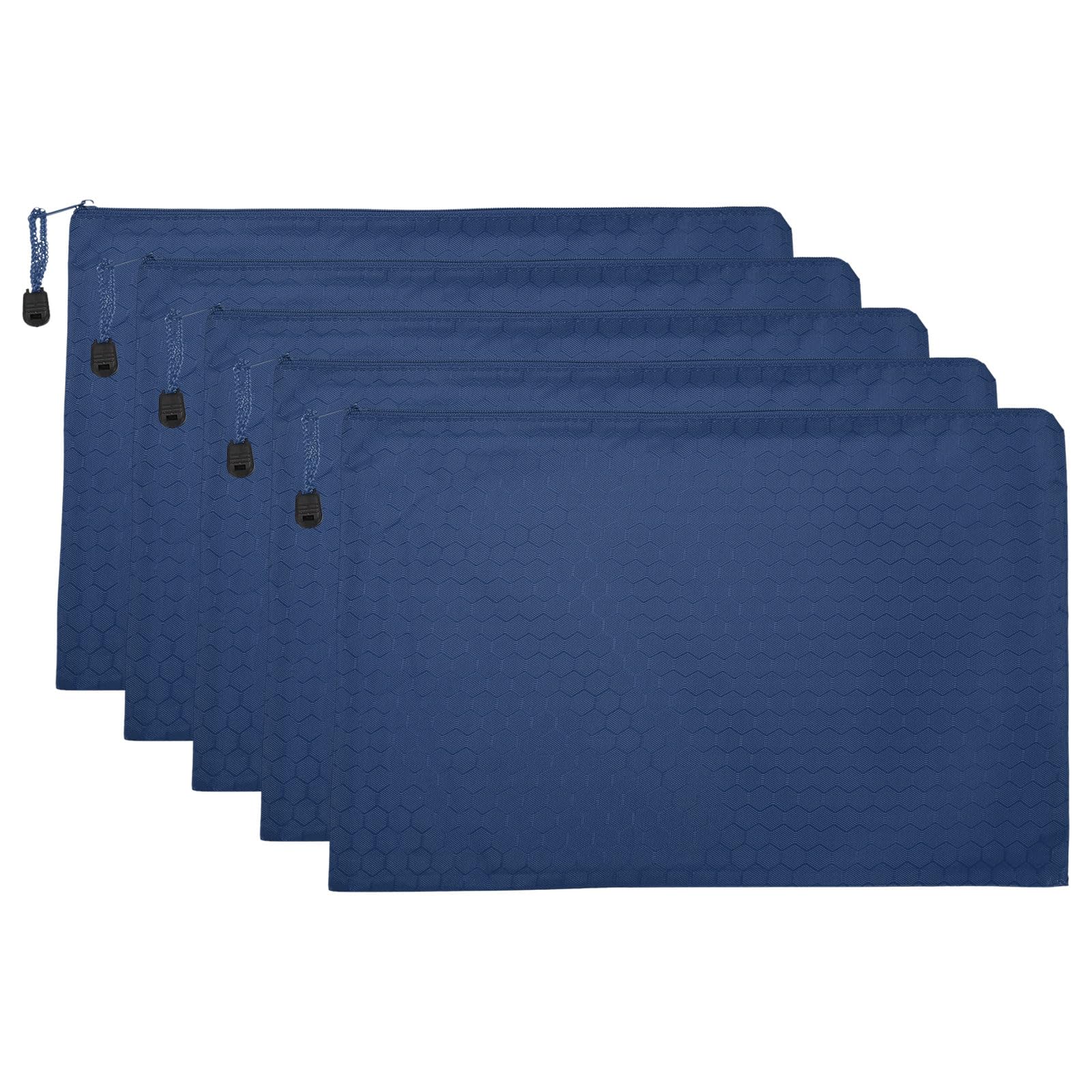 PATIKIL Waterproof Zipper File Bags, 5 Pack A4 Document Holders Pencil Pouch for Office, Navy Blue