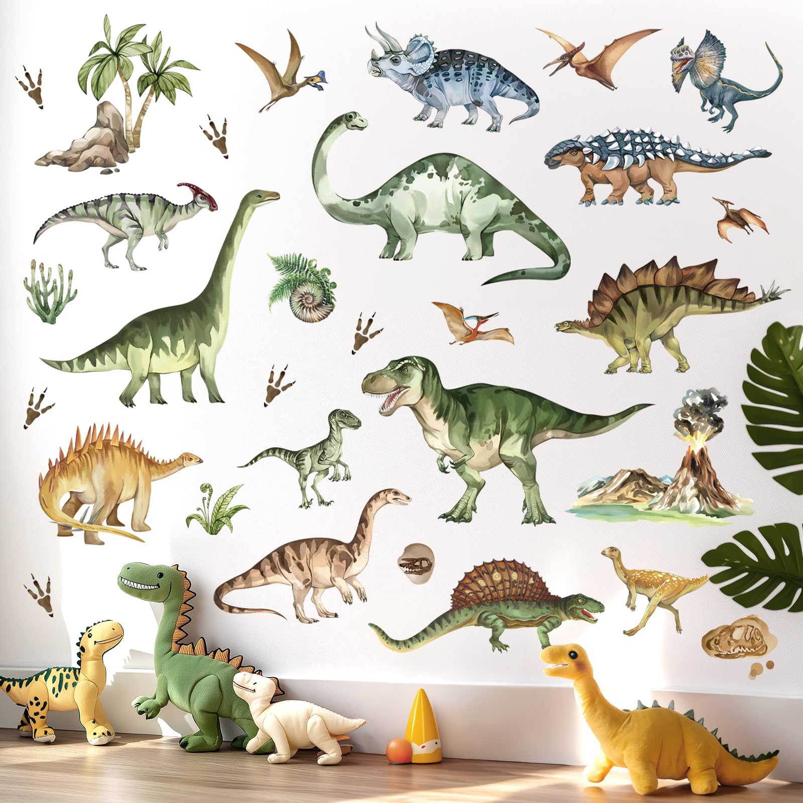decalmile Dinosaur Wall Decals Jungle Dinosaur Dino Wall Stickers Baby Boy Kid Bedroom Playroom Wall Decor