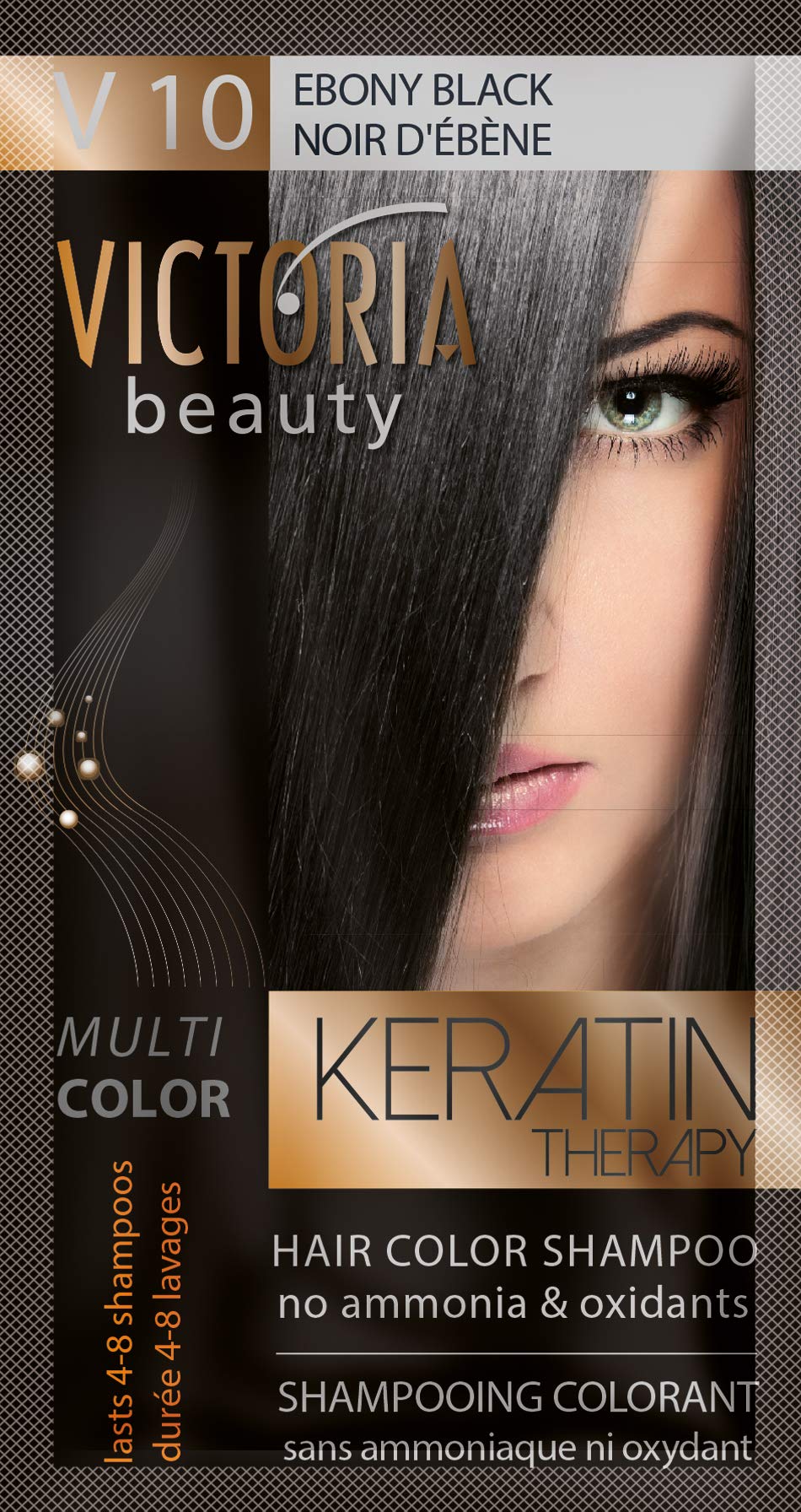 Victoria Beauty Keratin Therapy Hair Colour Shampoo – Temporary Hair Dye, Lasts 4 – 8 washes, Ammonia and Oxidant-Free, Pack of 6x40 ml (Ebony Black)
