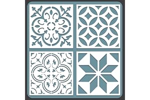 STENCILOGY® / 4 pcs. 8 x 8 Inches/Tile Stencil Set, Reusable Tile Stencils Set for Painting, Furniture, Floor/Household Paint Wall Stencils (8x8 inches)