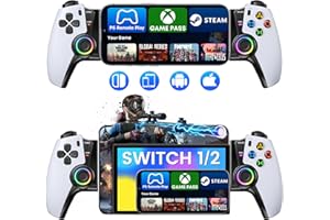 KICKDOT Phone Controller for iPhone/Android/Switch 1/2/OLED/iPad Mini With Hall Joystick, Wireless LED Mobile Gaming Controller for iOS Support PS Remote Play, Xbox Cloud,Steam Link,GeForce Now, Arcade,Roblox