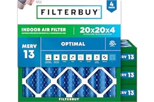 Filterbuy 20x20x4 Air Filter MERV 13 Optimal Defense (4-Pack), Pleated HVAC AC Furnace Air Filters Replacement (Actual Size: 