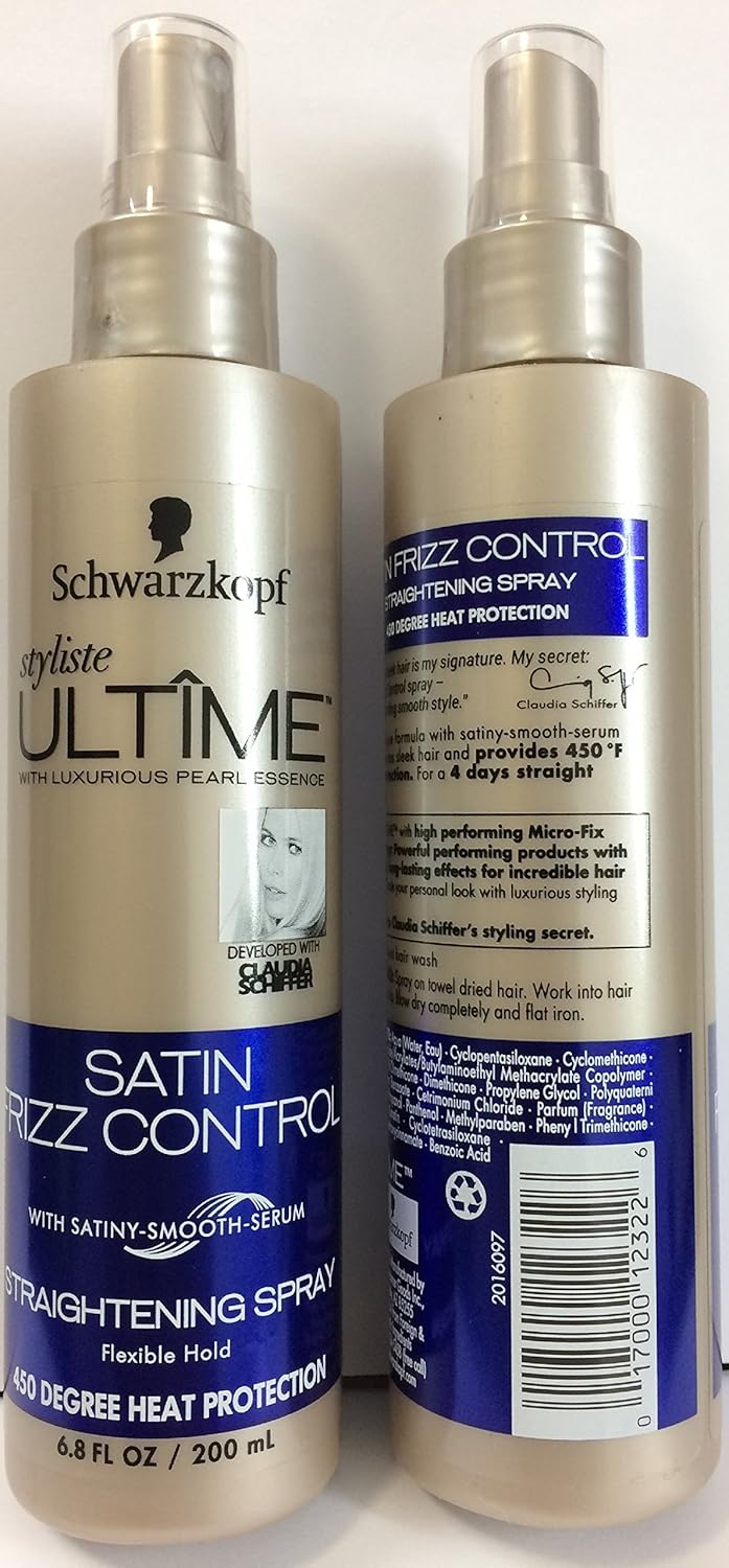 Schwarzkopf Styliste Ultime Satin Frizz Control Heat Protection Straightening Spray, Pack of 2 x 6.8 Fl Oz.