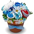 Baby Boy Clothing Flower Bouquet | Newborn Baby Boy Gift Basket with Baby Clothing Arranged Like Celebration Flowers, Creative Unique Blue Baby Set for Expecting Moms, Includes Spaceship Clothing Set