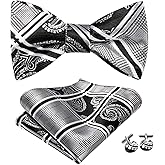 Hi-Tie Men's Bow Tie Self Tie Bow Ties Silk Paisley Formal Bowties Pocket Square Cufflinks Set for Wedding Tuxedo