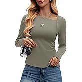 DCCISU Women's Long Sleeve Asymmetrical Tops Ruched Side Slim Fit Shirts 2025 Fall Fashion Casual Tee Going Out Tops