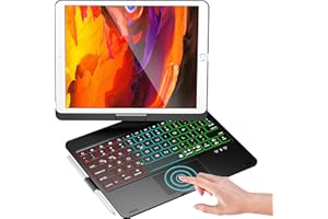 NOKBABO iPad 9th Generation Case with Keyboard 360° Rotatable Touchpad and 7 Color Backlight & Pencil Holder for iPad 9th/8th/7th Gen 10.2 inch & iPad Air 3rd Gen/iPad Pro 10.5 inch - Black