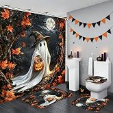 Yddsky 4 Pcs Halloween Ghost Shower Curtain Set with Rugs Bathroom Set