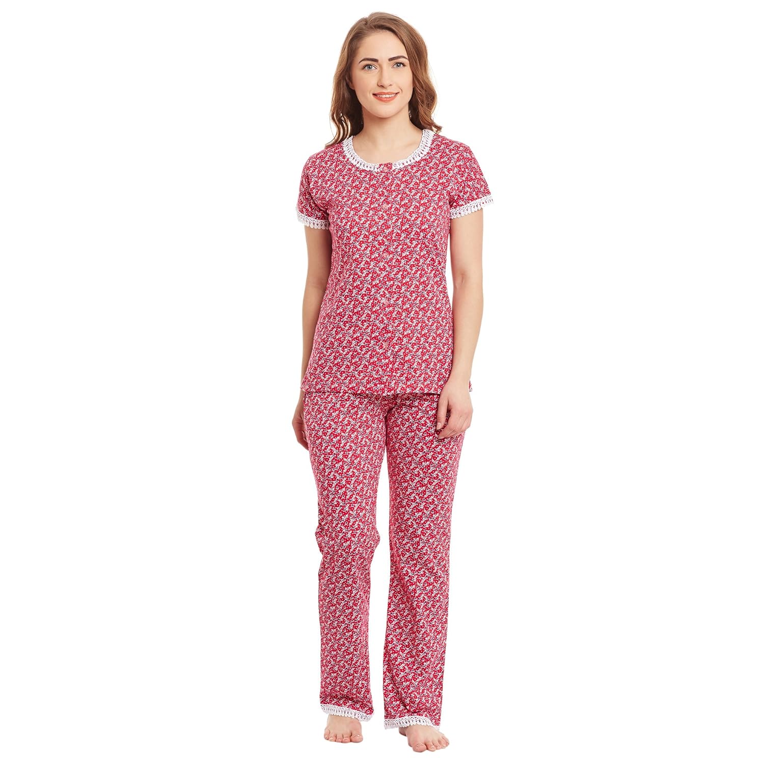 claura women's cotton night suit set (pink)