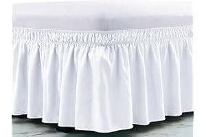 FreshCulture Full Bed Skirt, Elastic Wrap Around Bed Skirt Full Bed, Easy Fit with 15-Inch Tailored Drop, Hotel Quality Dust Ruffle for Full Size Bed, Bed Skirt Full Size (White)