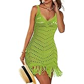 AI'MAGE Women Swimsuit Cover Up Sexy Hollow Out Tassel Sleeveless Vneck Crochet Bathing Suit Coverup Slim Fit Beach Dress