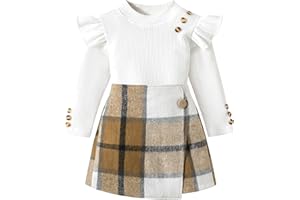 Aulyffo Toddler Girl Clothes,Girls Outfits Long Sleeve Ruffle Button Tops + Plaid Skirt Shorts + Hat 3Pc Little Girls Clothes