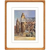 Gdfmsc 8x10 Picture Frame with Mat for 5x7/6x8, Natural Teak Wood Handcrafted Rounded Corner with Real Glass, Vertical or Horizontal Display Photo Gallery Wall & Tabletop Frame