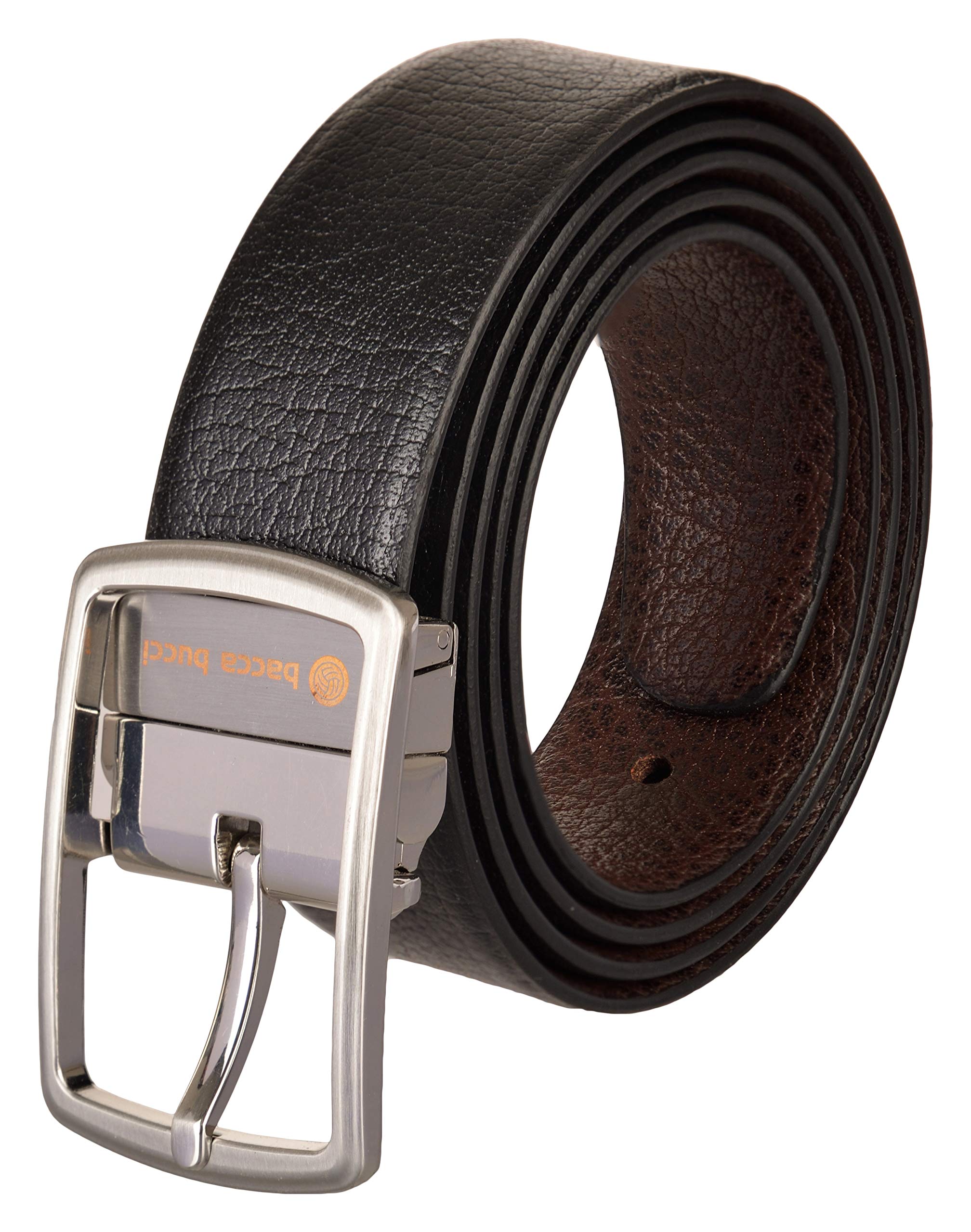 Bacca Bucci® Men's Reversible Classic Dress belt Italian Top Grain Genuine leather black & brown with rotating Metal Buckle-Black/Brown