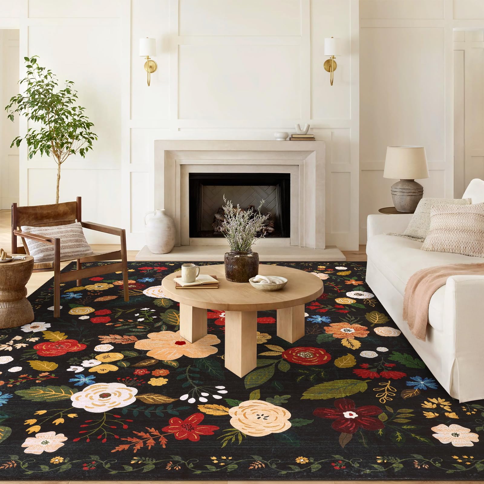 Photo 1 of U'Artlines 8x10ft Vintage Floral Area Rug Machine Washable Ultra Soft Low Pile Non Slip Non Shedding Accent Floor Carpet for Living Room, Bedroom, Dining Room, Office (Black Green)