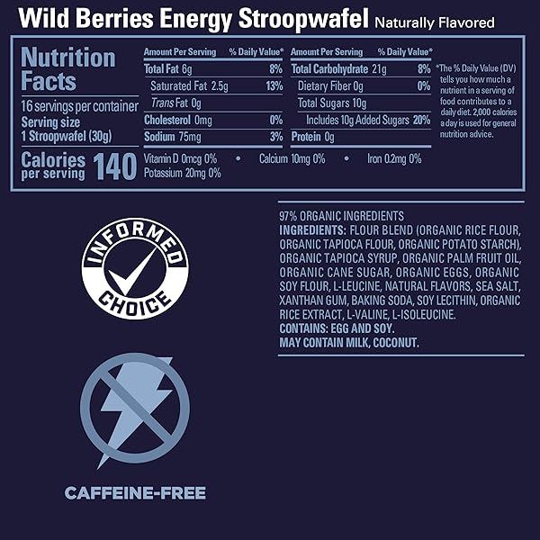 GU ENERGY STROOPWAFEL WILD BERRY SPORTS NUTRITION WAFFLE, CAFFEINE-FREE, GLUTEN-FREE, AND KOSHER DAIRY ON-THE-GO ENERGY FOR ANY WORKOUT, 16 COUNT