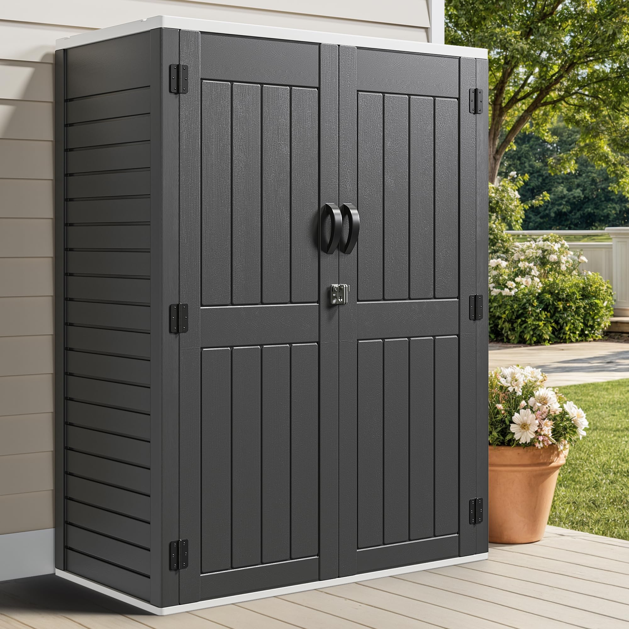 YITAHOME Cobertizo de almacenamiento vertical para exteriores de 59 pies cúbicos, cobertizo de almacenamiento alto para exteriores sin estante, gabinete de almacenamiento impermeable para garaje, almacenamiento de piscina, cobertizo de jardín, almacenamie